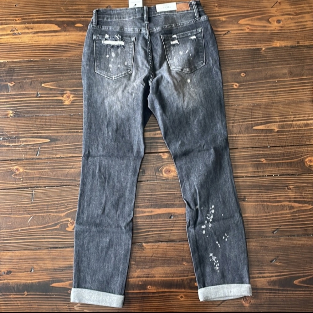 Judy Blue Black Boyfriend Jeans Bleach Spatter Mid Rise 8867 - Picture 8 of 10